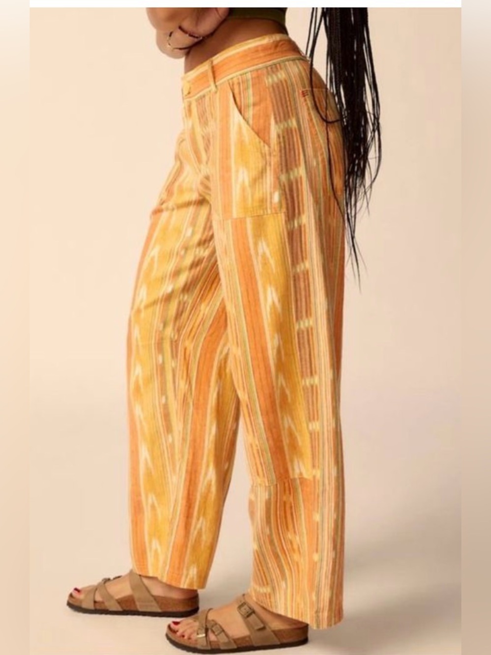 Urban Outfitters BDG Rae Linen Printed Cargo Pants Orange Multi